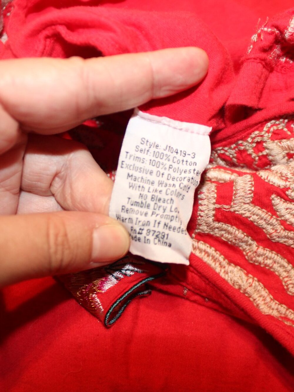 JOHNNY WAS Embroidered Rita Knot Tie Front Top Size XL Red Coral Boho Designer - Picture 11 of 13